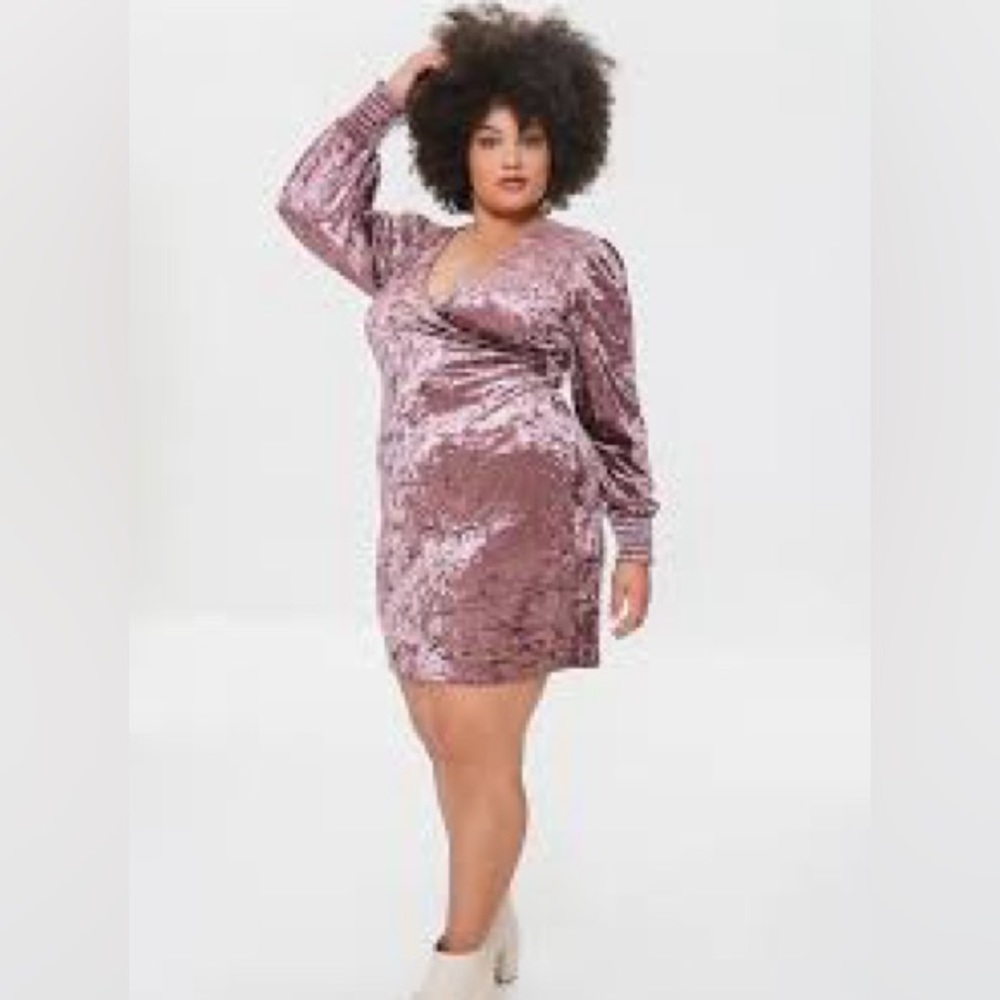 Crushed Velvet Faux-Wrap Dress in Mauve / Pink by Forever 21